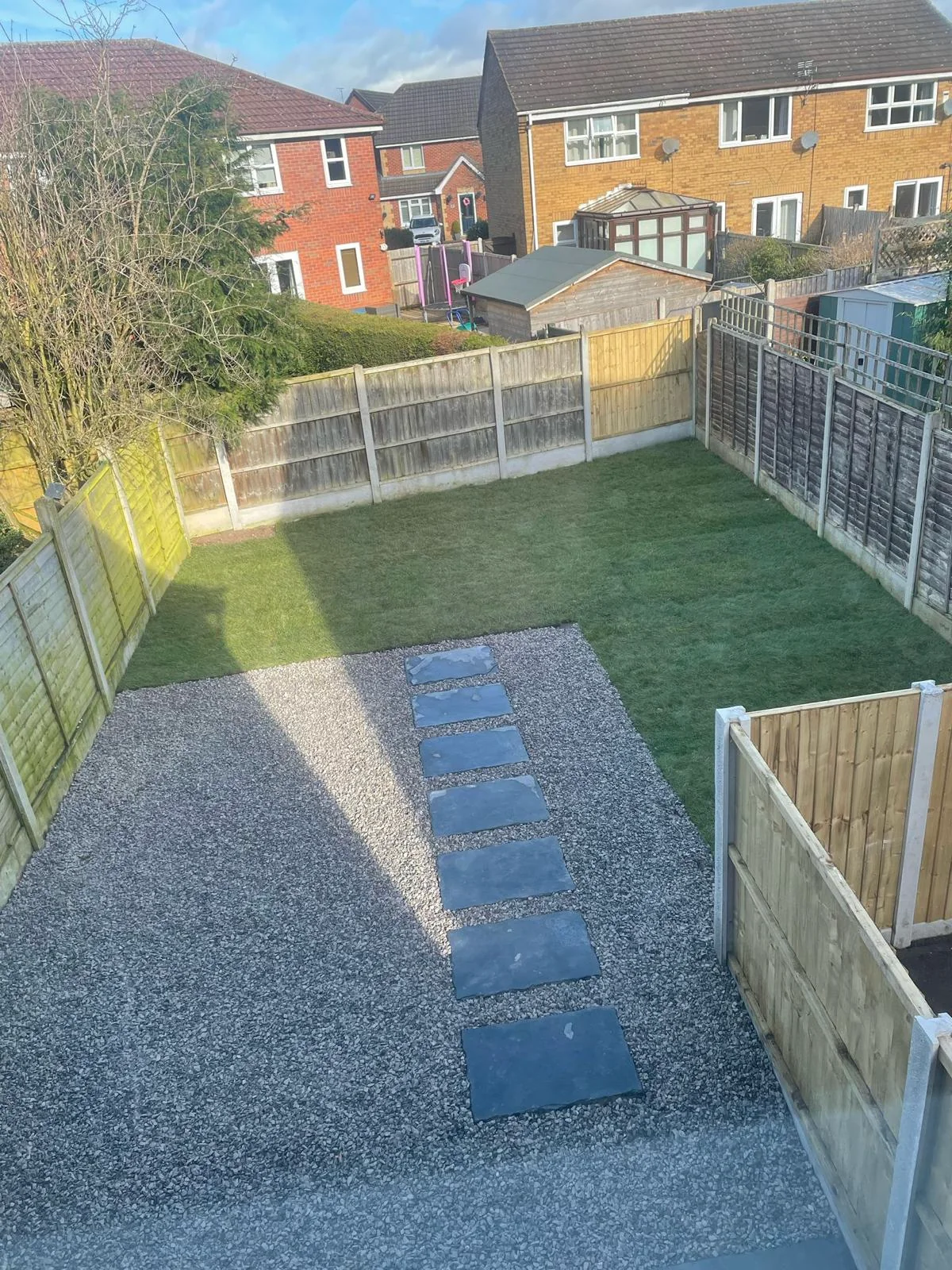Gravel garden landscaping after outdoor work.